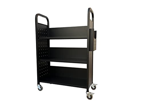 Workington Black 3-Shelf Rolling Book Cart with Locking Swivel Casters, 3001