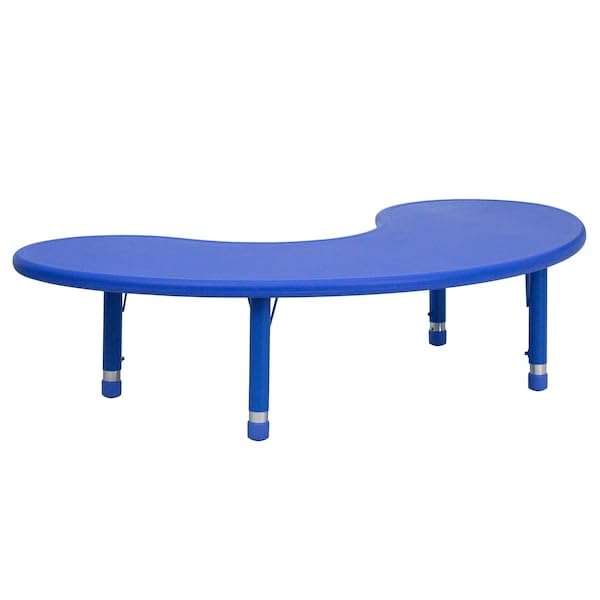Flash Furniture 35''W x 65''L Half-Moon Blue Height Adjustable Activity Table - 8-Seat Classroom