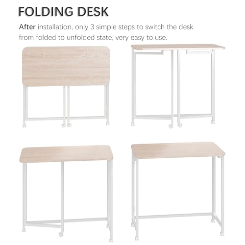 4NM 31.5-Inch Folding Mobile Laptop Desk - Natural & White Small Space Office Table
