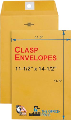 The Office-Pros 11.5" x 14.5" Brown Clasp Envelopes with Metal Closure, Pack of 5