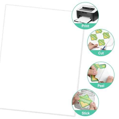 L LIKED 30 Printable White Sticker Paper Full Sheet Label, Matte, 8.5" x 11" for Laser & Inkjet Printers (30 Sheets)