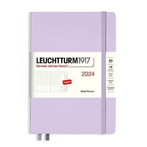LEUCHTTURM1917 - Week Planner 2024 with extra booklet, Medium (A5) Hardcover, Lilac (Jan 1 - Dec 31, 2024)