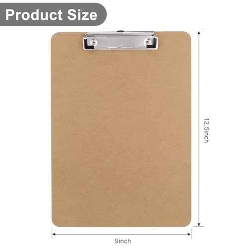 Wood Clipboards Set of 2, Letter Size Hardboard Clip Board 8.5x11 for Classroom, Students, Kid, A4 Standard Size 9" x 12.5" with Low Profile Clip, Office & School Supply