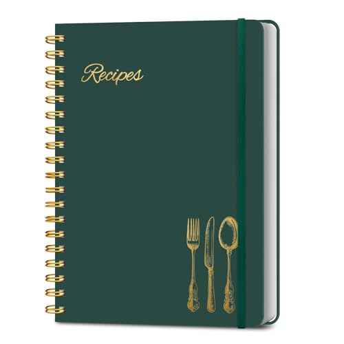 LuBudingJoy Blank Recipe Book to Write in Your Own Recipes. Sprial Hardcover Blank Cookbook, Recipe Journal Hold 150 Recipes(Black Green)