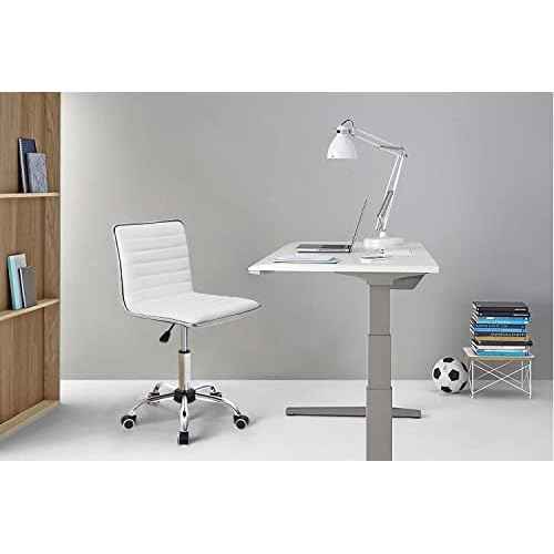 Furmax Mid Back Vanity Chair for Makeup Room, Low Back PU Leather Swivel Computer Desk, Task and Office Chair Retro with Armless Ribbed (White)