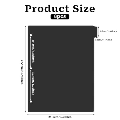Black Binder Dividers, 8-Tab Sturdy Plastic Dividers, Binder Dividers with Tabs, Black 3-Ring Binder Plastic Divider Set, Aesthetic Dividers for Binder, Suitable for Notebooks and Binders(Black)