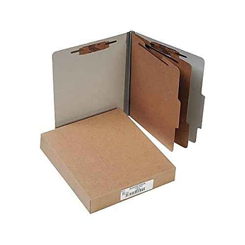 ACCO 15056 ACCO Pressboard 25-Point Classification Folders, Ltr, 6-Section, Mist GY, 10/Box