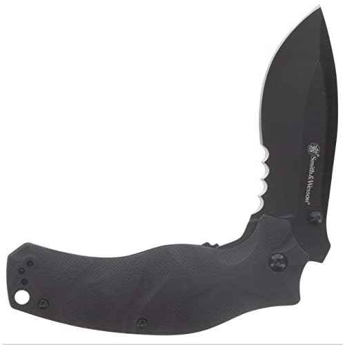 Smith & Wesson Black Ops Recurve 8in S.S. Assisted Opening Knife with 3.5in Drop Point Blade and G10 Handle for Outdoor, Tactical, Survival and EDC