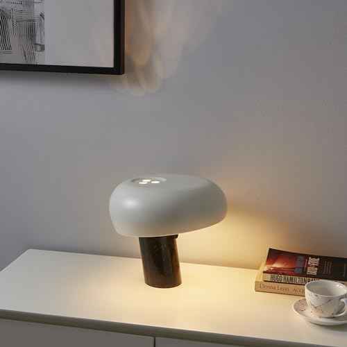 Brightech Kingpin Desk Lamp - Small LED Table Light for Bedroom, Office - Modern Bedside and Side Table With Marble Base, Metal Dome Shade - Dimmable Reading Light for Living Room and Dorm - Black