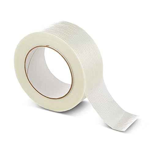 Strapping Tape 2 inch x 60 yds, (6 Pack) Fiberglass Tape Super Strong Reinforced Tear Resistant Clear Strapping Tape Holds up to 120 LB.