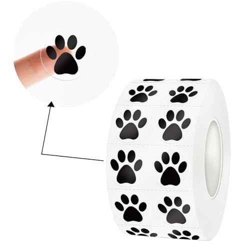 Paw Stickers, 2000 Pcs 0.5 Inch Clear Puppy Dog, Black Bear Paw Prints Self-Adhesive Sticker Roll