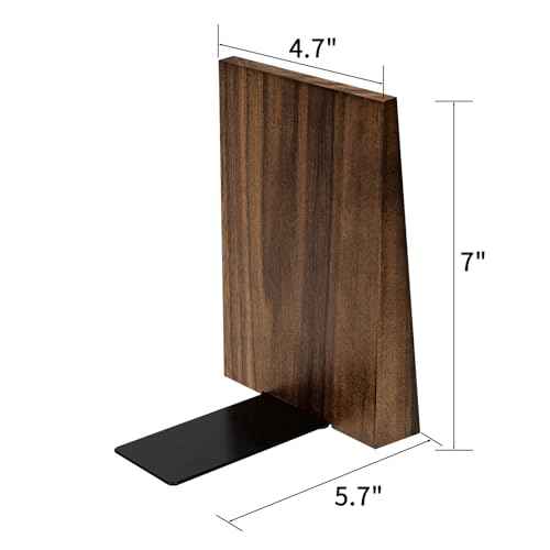 Luxdecor Walnut Book Ends Hold Heavy Books-7x6x5in Wood Bookends for Office Desk Non Skid, Decorative Walnut Bookend 2pack, Triangle Style