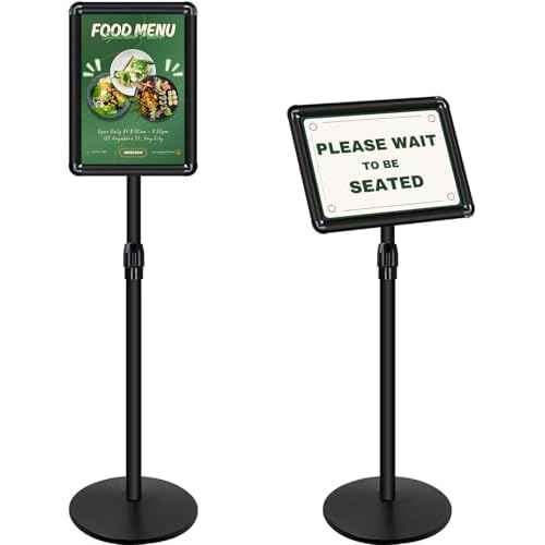 Heavy Duty Sign Holder Poster Stand 8.5"x 11" Floor Standing Sign Holder Adjustable Pedestal Sign Stand with Cast Iron Base for Display/ Advertisement (Black)