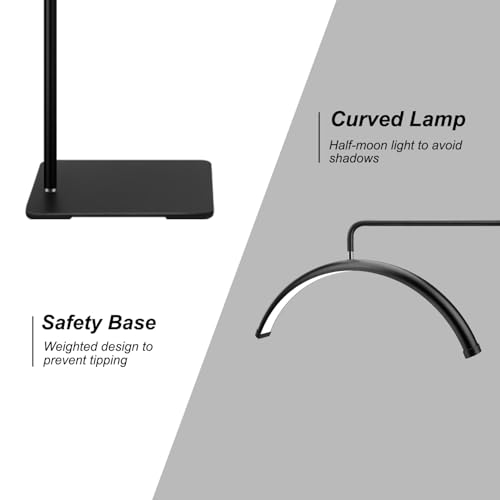 Half Moon Light - 22 inch LED Lash Lamp for Eyelash Extensions for Tattoo Artists, Nail Tech, Esthetician - Cool, Warm Lamp with Adjustable Brightness & Height (Black)