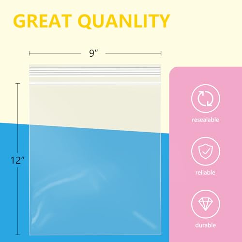 iMailer 100 Pcs 9x12 Reclosable Plastic Zip Bags - 2 Mil Thickness, Waterproof & Durable
