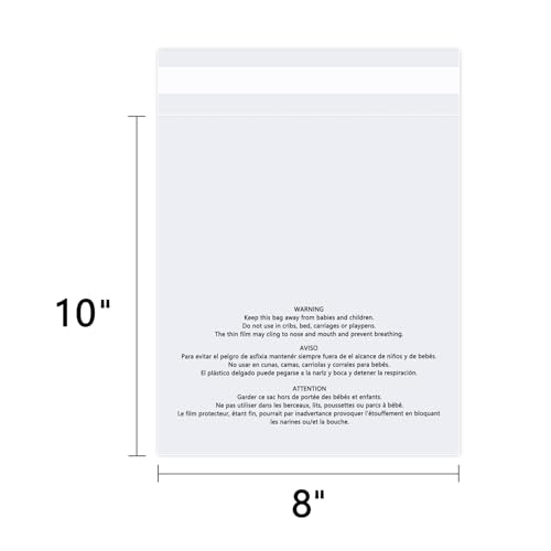 8x10 Inch Clear Poly Bags with Resealable & Safety Warning - 1000 Pack