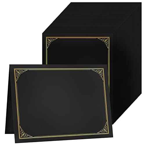 SUNEE Certificate Holders(Black, 60 Packs, New Pattern), Diploma Covers Gold Foil Border, for Letter Size 8.5x11 Certificates, Cardstock, Document Papers