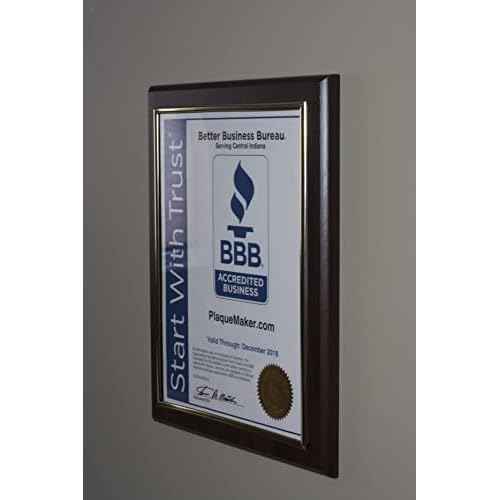 10.5 x 13" Certificate Display Plaque - Offered in Coated Cherry Wood with an 8.5 x 11" Gold Frame - Slide in Your Diploma, Award Certificate, Award of Achievement, Class Photo, and More