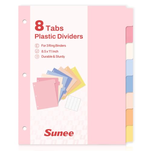 Macaron Pastel 8-Tab Binder Dividers Set for 3-Ring Binders, Office & School Supplies