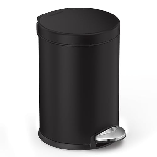 simplehuman 4.5 Liter / 1.2 Gallon Round Bathroom Step Trash Can, Matte Black