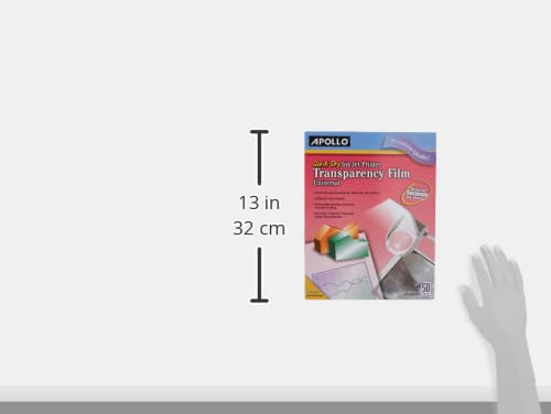 Apollo Transparency Film for Inkjet Printers, Universal, Quick Dry, 50 Sheets/Pack (VCG7033S)