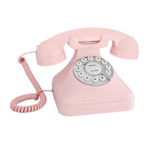 TelPal Corded Pink Retro Landline Home Phone, Basic Pink Decorative Analog Telephone Set, Senior Phone for Home/Office/Hotel