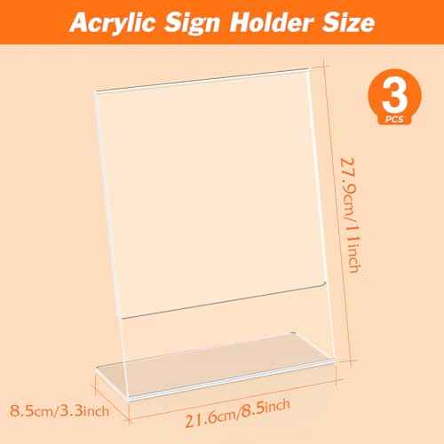 3 Pack Acrylic Sign Holder 8.5x11 Inches, Clear Display Holder, L-Shape Vertical Menu Holder Stand, Flyer Display Stand, Table Paper Holder, Plastic Sign Display Stand for Restaurants, Store, Office