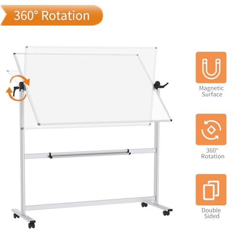 VIZ-PRO Double-Sided Mobile Projection Whiteboard 72x48 Inches with Magnetic Dry Erase & Screen