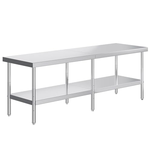Jocisland 30" x 96" Stainless Steel Table for Prep & Work Adjustable Under Shelf and Feet, for Commercial Kitchen, Restaurant, Hotel and Garage
