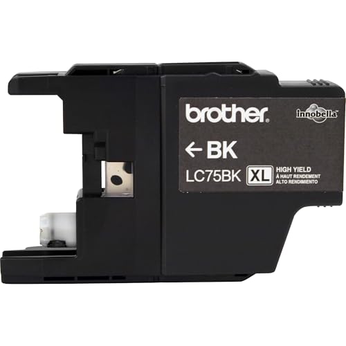 Brother Genuine High Yield Black Ink Cartridge, LC75BK, Replacement Black Ink, Page Yield Up To 600 Pages, LC75