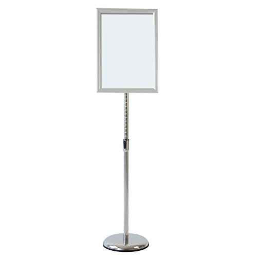 T-SIGN Adjustable Pedestal Sign Holder Poster Stand - 11 x 17 Inch Vertical & Horizontal Sign Stand Displayed Poster Holder - Round Base Sign Stands for Display, Outdoor Sign Holder - Silver