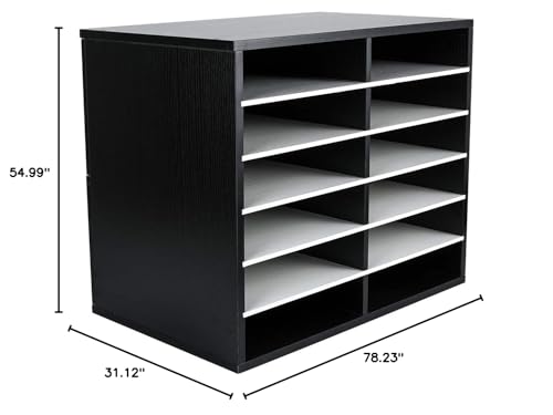 EasyPAG Mail Organizer Countertop, Wood Literature Organizer, Student Classroom Mailbox for School, Desktop Paper Sorter for Office Home, 12 Compartments, Black/White