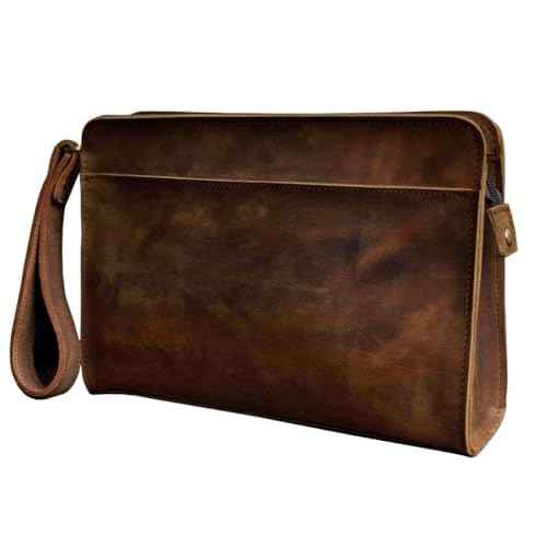 Le'aokuu Men Leather Business Briefcase Clutch Hand Under Arm Bag Male Organizer Wallet Tablets Case (2753 Brown)