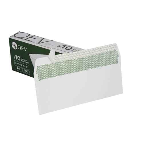 100 count #10 Self Seal and Self Adhesive Security Letter Size Envelopes, No. 10 or 4.18" x 9.5" Letter Size, 24 lb White Paper, Windowless