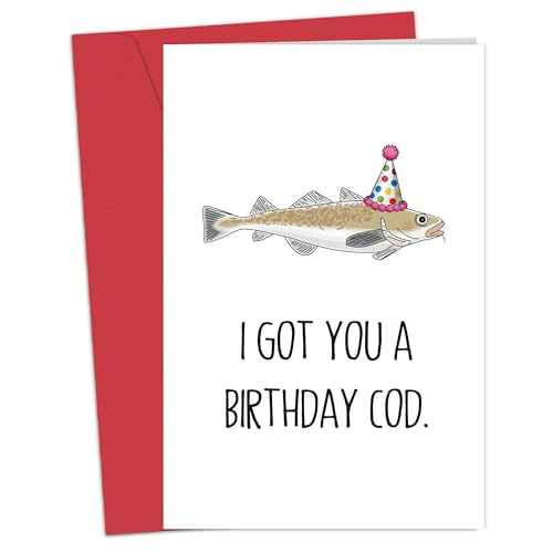 Funny Birthday Card for Him Her, Hilarious Fish Birthday Card for Dad, Grandpa, Uncle, Husband, Friend, I Got You A Birthday Cod