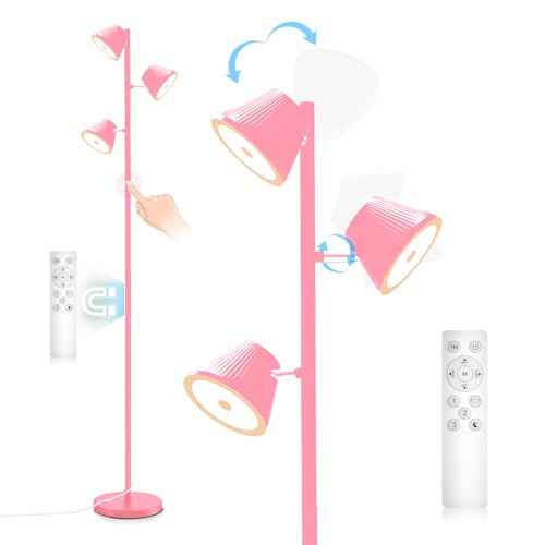 42W LED Tree Floor Lamp, 68" Modern Dimmable Floor Lamps for Living Room with Remote & Touch Control, with 3 Rotatable Lights 4 Color Temperatures, Tall Standing Lamp for Bedroom Office, Pink