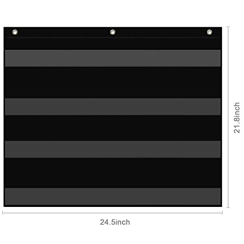 REGELETO Class Jobs Pocket Chart with 70 Colorful Dry Erase Cards and 3 Hooks,Class Management Educational Pocket Chart Teacher's Helper Size: 24.5¡±x21.8¡±inch Bulletin Board for Classroom (Black)
