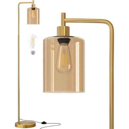 Oneach 66.5'' Floor Lamps for Living Room with Glass lampshade, Modern Gold Floor Lamp with Bulb, Industrial Standing lamp for beroom, Tall Pole Lamps Office (Bulb Included)