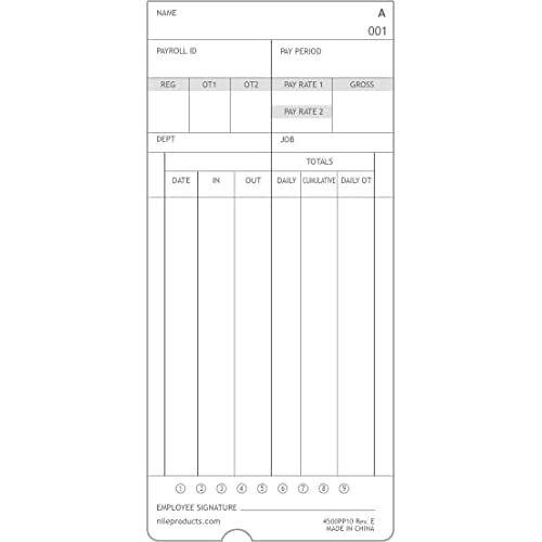 Nile Products - Authorized Time Cards for Nile Products 4500PP Compatible [ 4500PP10 ] Electronic Time Clock, Double Sided Time Sheets (3.37 x 7.37 Inches) - 100 Time Cards Per Package