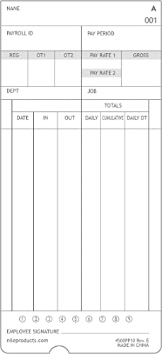 100pk Compatible Time Cards for Nile Products 4500PP Electronic Time Clock - Double-Sided, 3.37 x 7.37 Inches