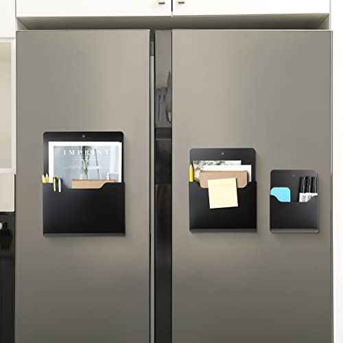 Qunclay 6 Pack Magnetic File Holder Magnetic Paper Holder Fridge Magnet Organizer Letter Size Fridge Pockets Storage Mail Planner Wall File Organizer for Refrigerator Locker Whiteboard (Large)