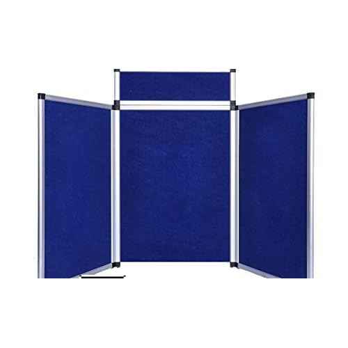 6' 3+1 Hook and Loop Blue & Black Folding Panel with Header Board for Trade Show and seminar Presentation (Fabric can NOT Hold Heavy Objects)