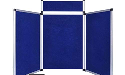 6' 3+1 Folding Trade Show Panel with Header - Blue & Black Fabric, Hook & Loop Backing