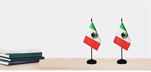 Tibijoy 12 Pack Mini Mexico Flag Set - Desktop Decorative Flags with 13" Pole