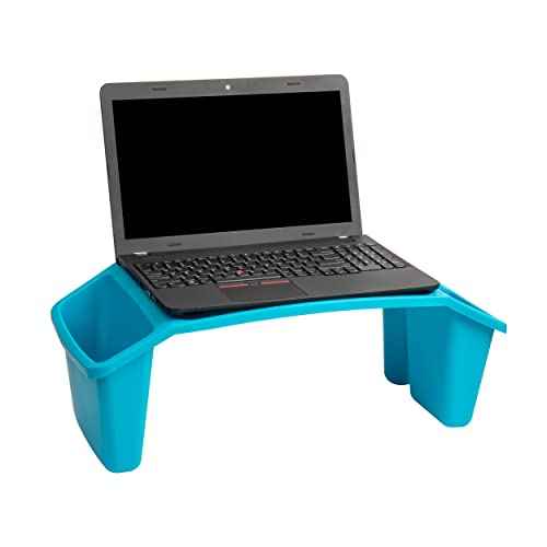 Mind Reader Kids Lap Desk, Portable Activity Tray with Side Storage, Stackable Plastic Desk for Drawing, Snacks, Study, Set of 2, Blue