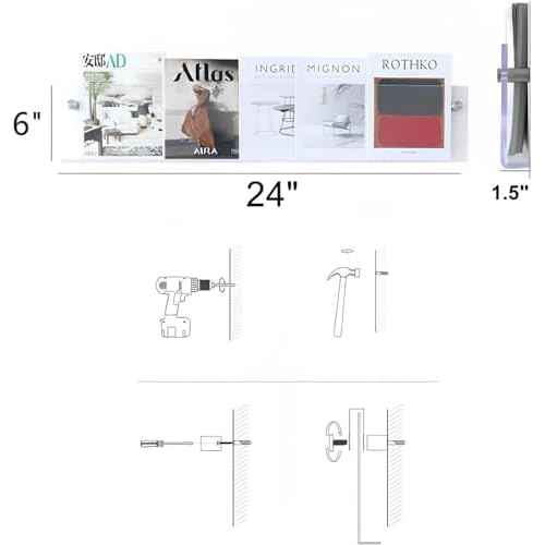 ROYALITA 2-Pack Acrylic Magazine Holder Brochure Holder, 24" Record Holder Magazine Rack, Fashion Hanging Bookshelf Literature Storage Rack for Waiting Room, Living Room, Office, Clear 24 Inch