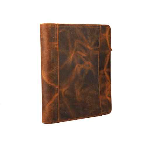 Vintage Zippered Business Organizer Book Style File Folder, Tan