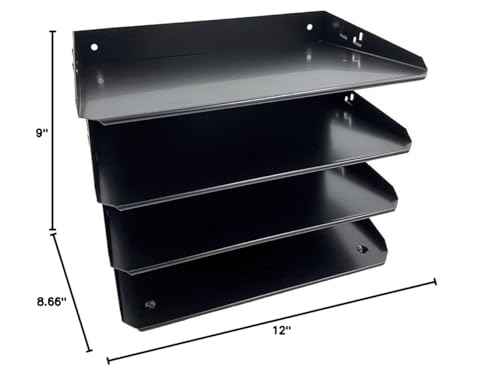 Huron Desktop Horizontal 4-Slot File Binder Organizer Storage Letter Tray, Black Commercial Grade Steel