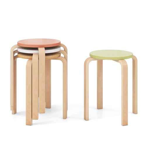 Giantex Bentwood Stackable Stools Set of 4, 18" Round Stacking Backless Nesting Stools, School Chairs, Flexible Seating for Classroom Elementary, Students, Adults, Kitchen, Dining Room