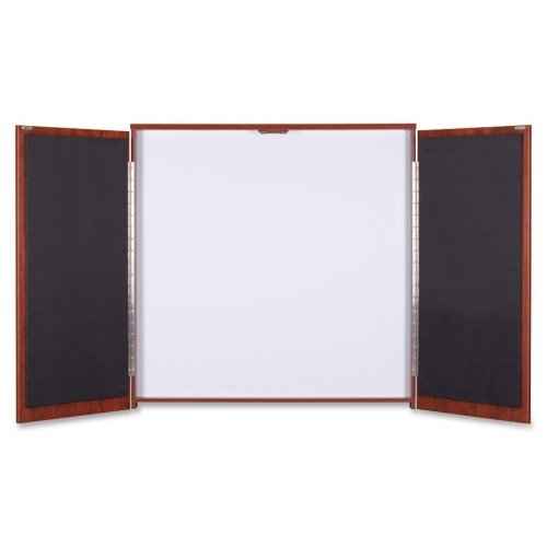 Lorell Presentation Cabinet - 47.3quot; x 4.8quot; x 47.3quot; - Drywipe Whiteboard, Hinged Door - Cherry